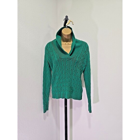 Charter Club Y2k Emerald Green Sweater Womens Sm Cable Knit Shawl Collar Preppy - Picture 1 of 7